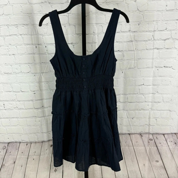 Urban Outfitters Heather Tiered Ruffle Mini Dress Navy Size Medium - Picture 1 of 10